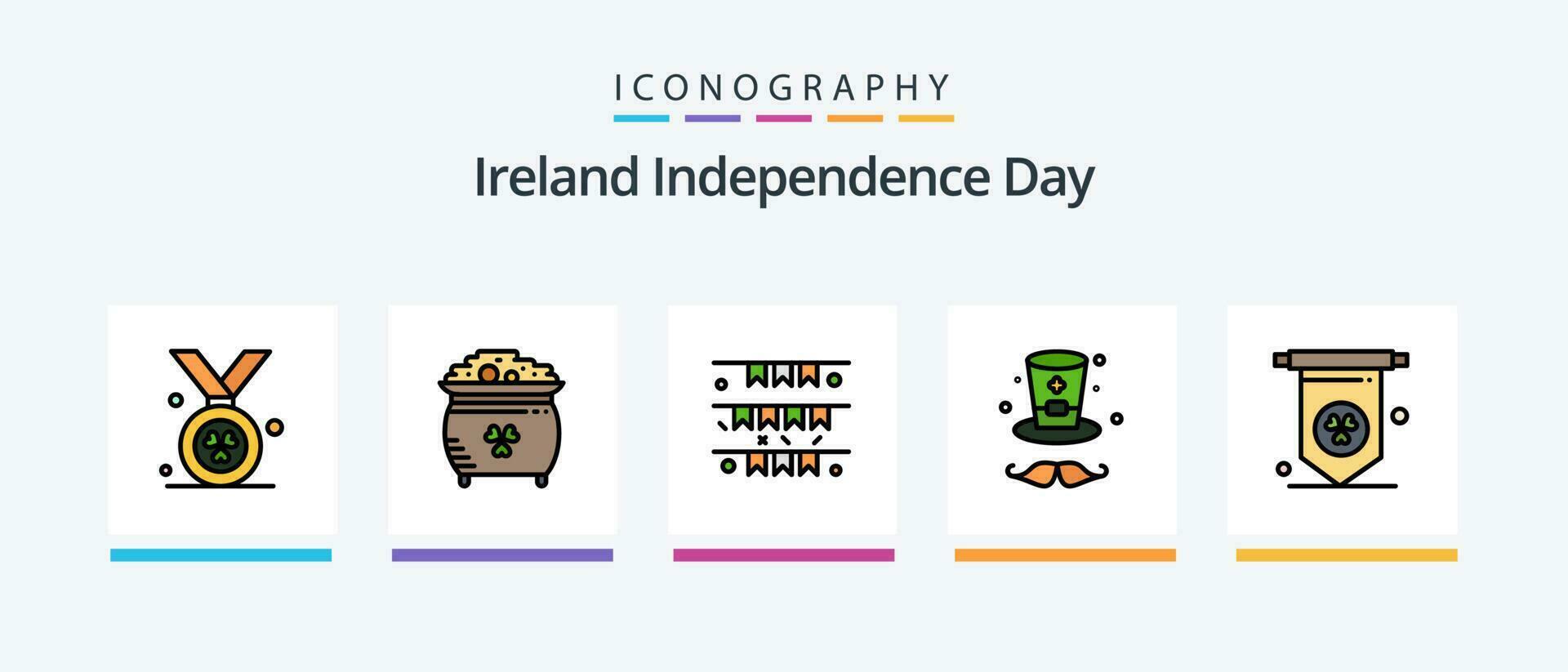 Irlande indépendance journée ligne rempli 5 icône pack comprenant madel. chance. drapeau. fer à cheval. trèfle. Créatif Icônes conception vecteur