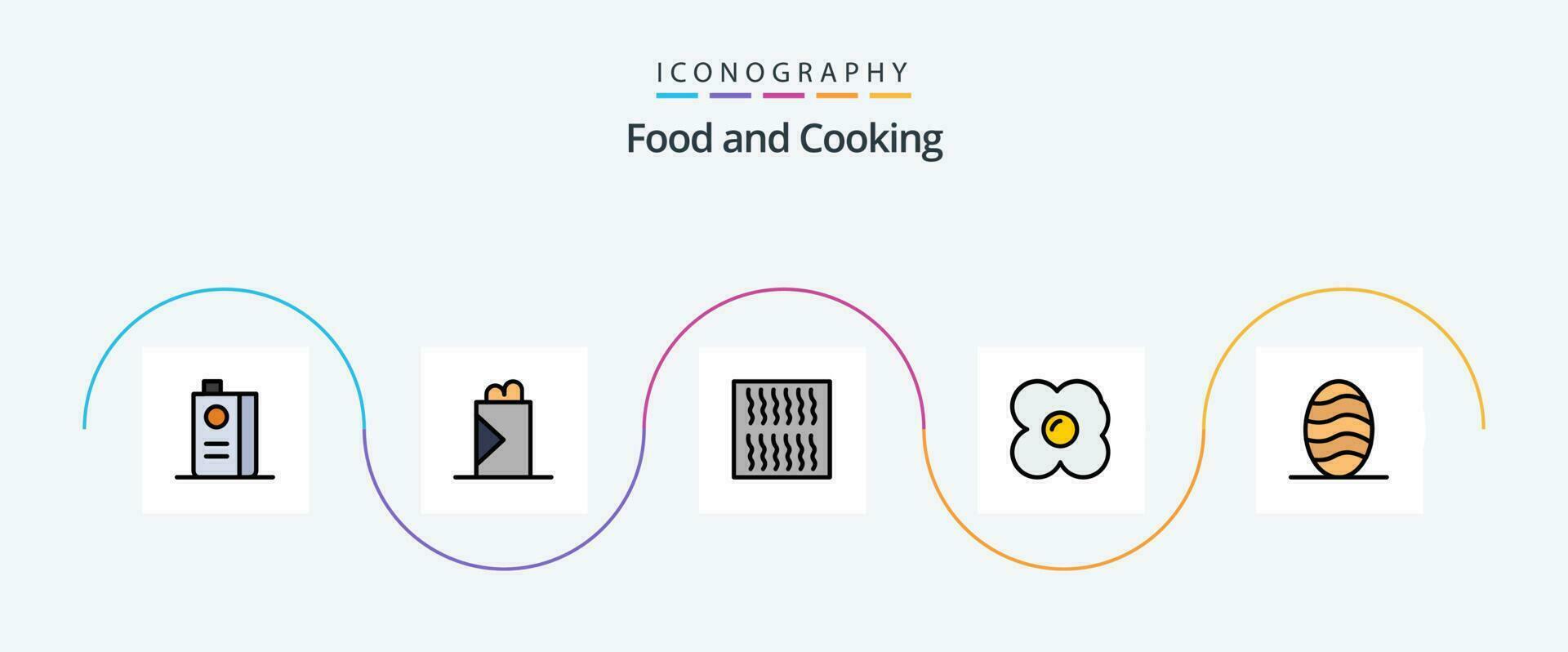 nourriture ligne rempli plat 5 icône pack comprenant . pain. aliments. pâtisserie. cuisine vecteur