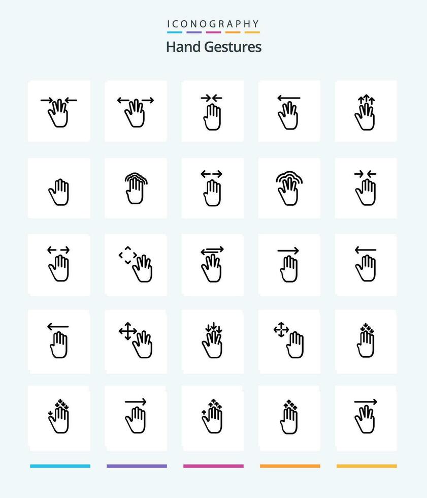 Créatif main gestes 25 contour icône pack tel comme corps langue. Trois doigt. main. mobile. gestes vecteur