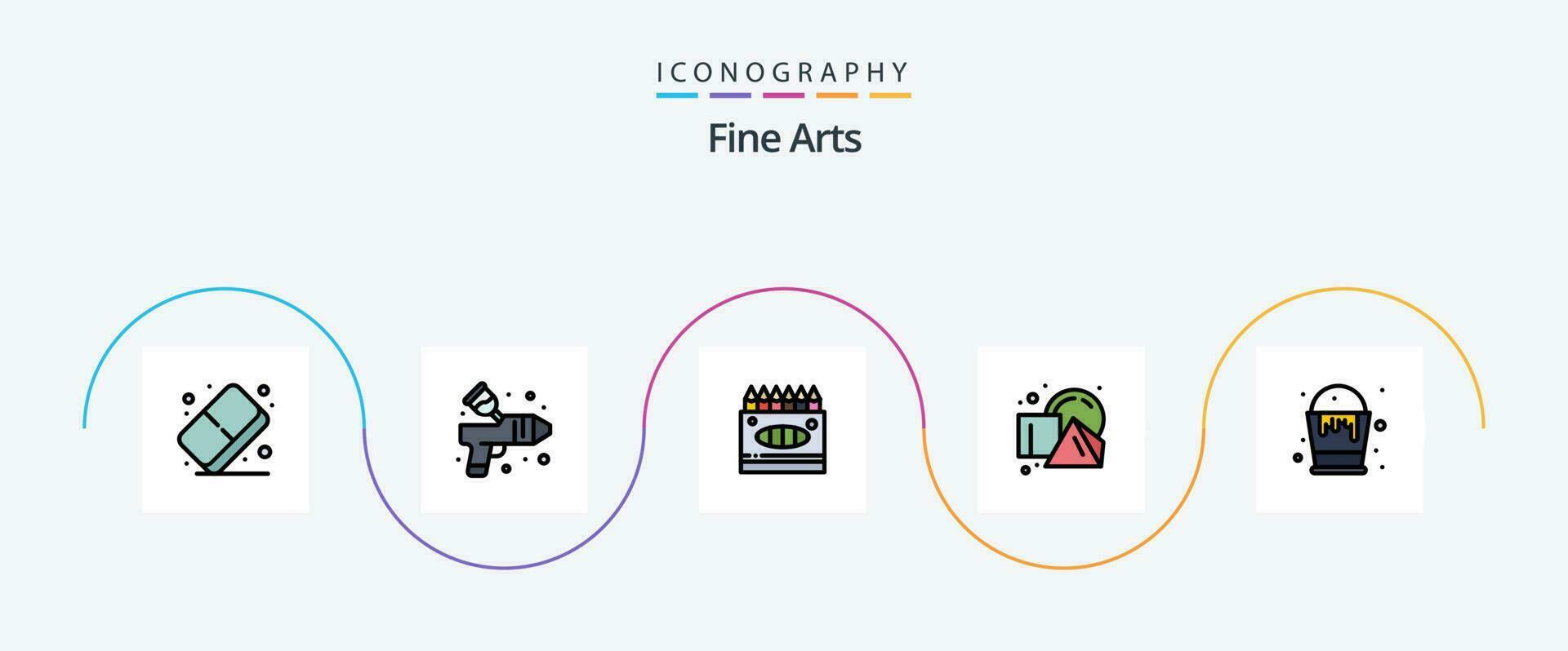 bien les arts ligne rempli plat 5 icône pack comprenant couleur. carrés. crayons. formes. cube vecteur