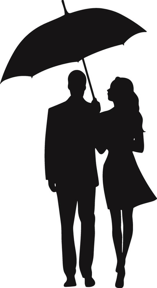 silhouette de une couple en dessous de le parapluie illustration vecteur