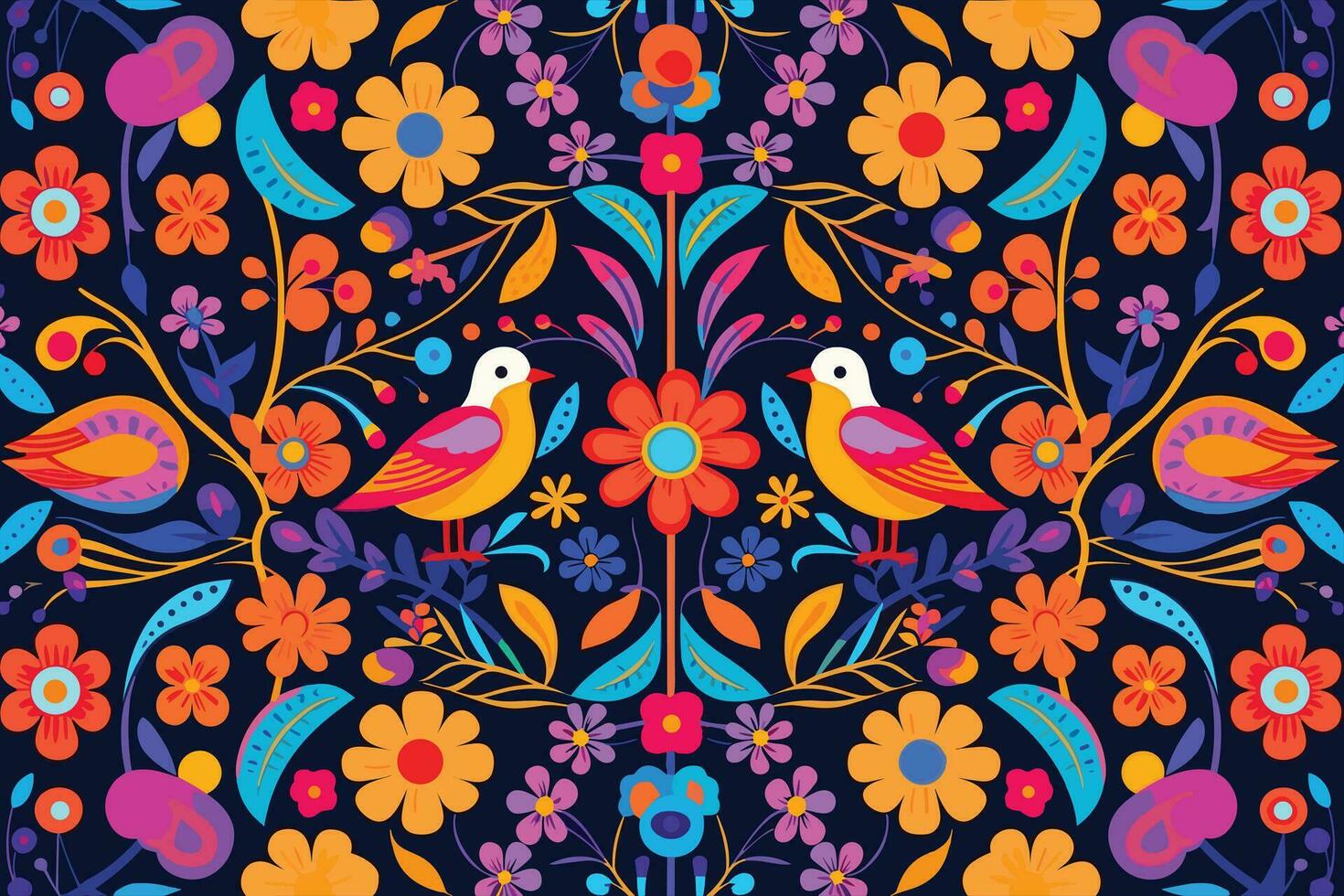 coloré mexicain Contexte avec fleurs et des oiseaux plat conception vecteur illustration