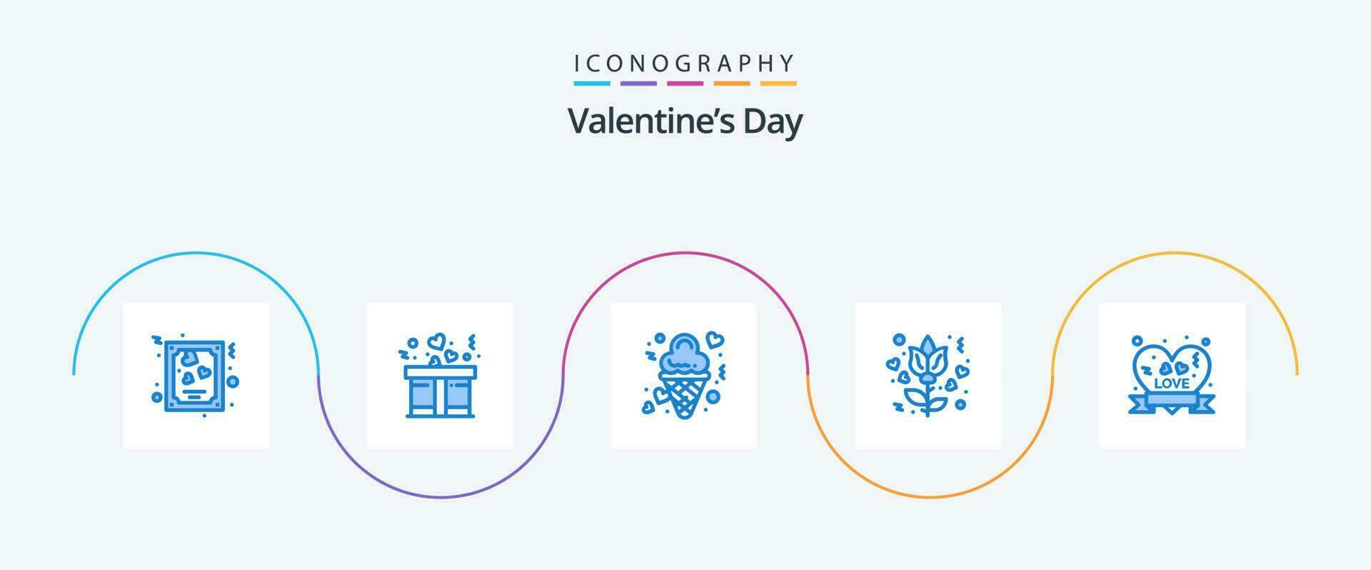 valentines journée bleu 5 icône pack comprenant l'amour badge. cœur badge. glace. Rose. fleur vecteur