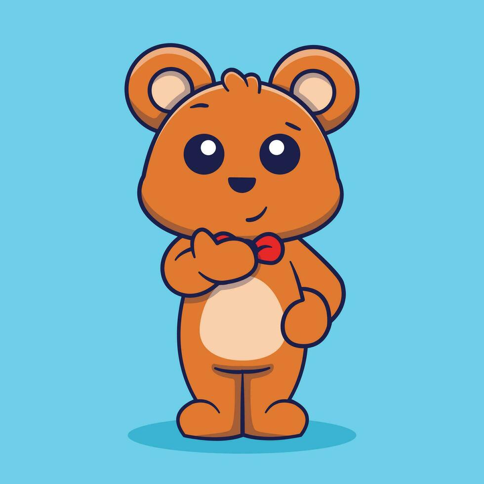 mignonne ours mascotte en pensant vecteur dessin animé illustration