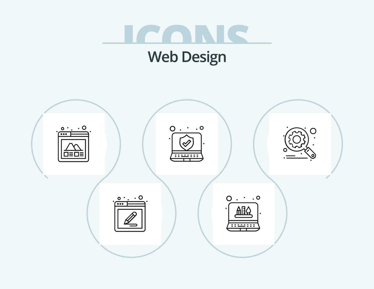 la toile conception ligne icône pack 5 icône conception. . portable. page. ordinateur. image vecteur