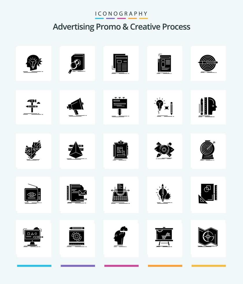 Créatif La publicité promo et Créatif processus 25 glyphe solide noir icône pack tel comme crayon. conception. marché. journal. nouvelles vecteur