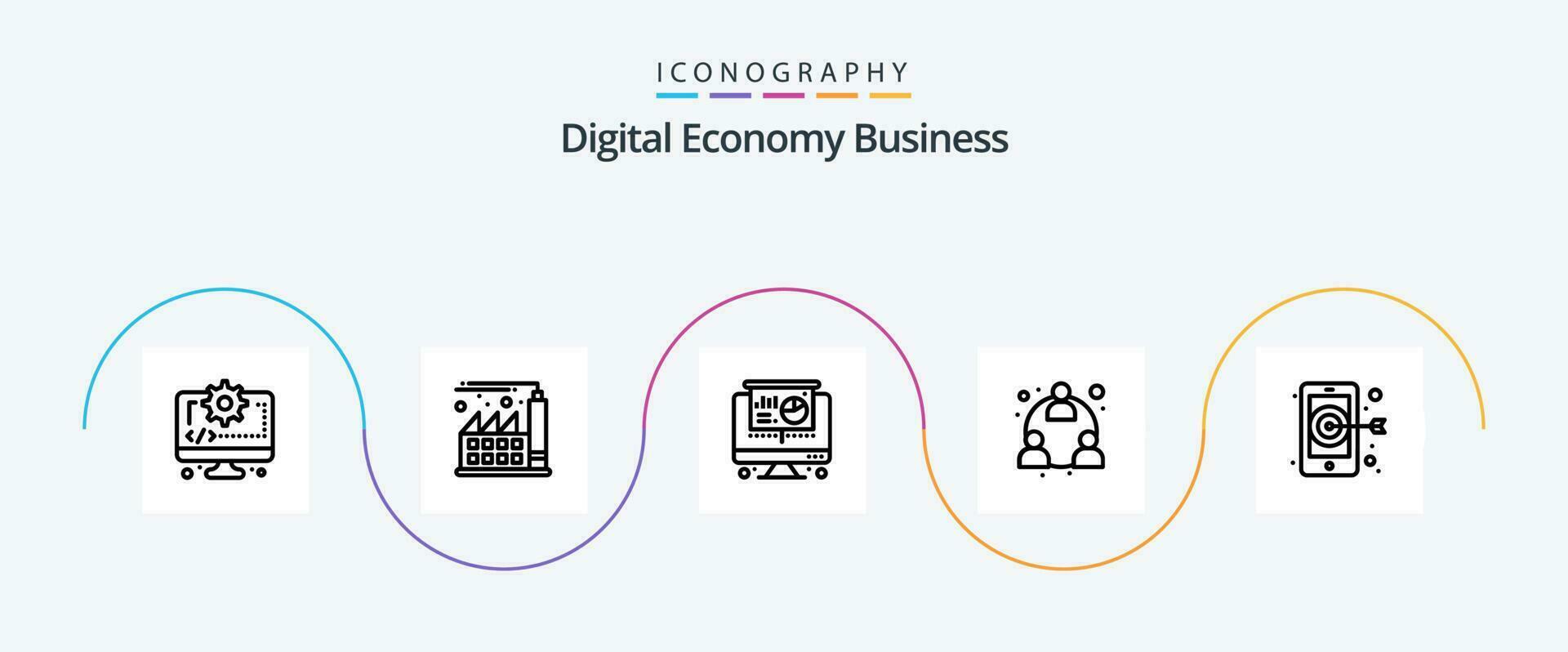 numérique économie affaires ligne 5 icône pack comprenant . cible. projecteur. numérique. mlm vecteur
