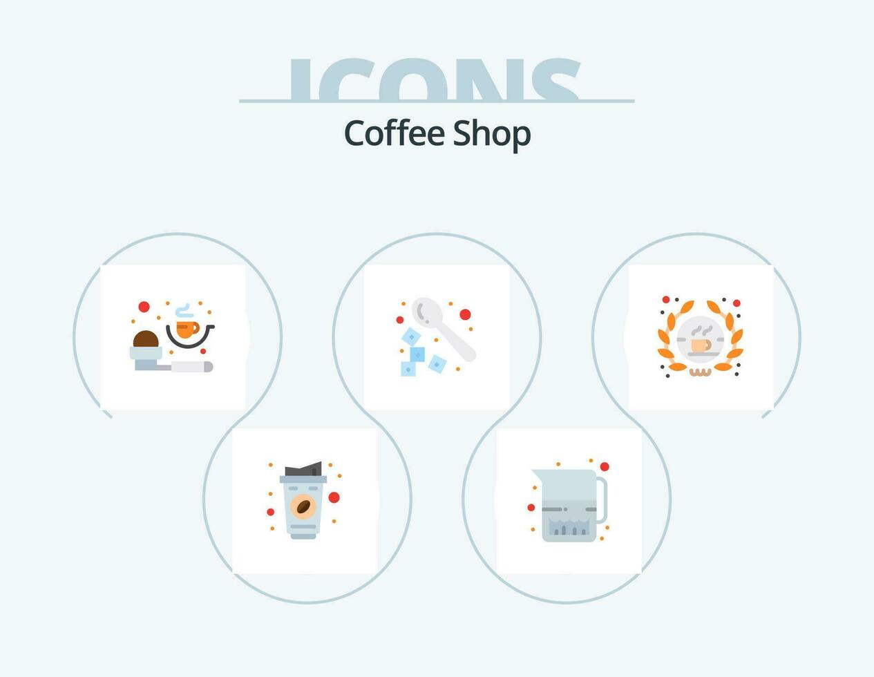 café magasin plat icône pack 5 icône conception. café. cuillère. café. boire. barista vecteur