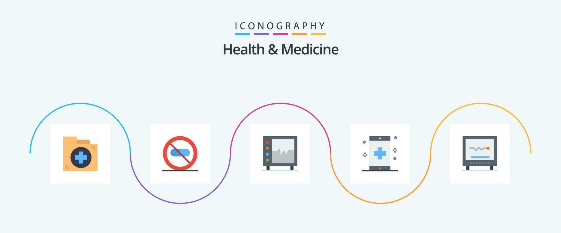 santé et médicament plat 5 icône pack comprenant aptitude. application. hôpital. médicament. cœur vecteur