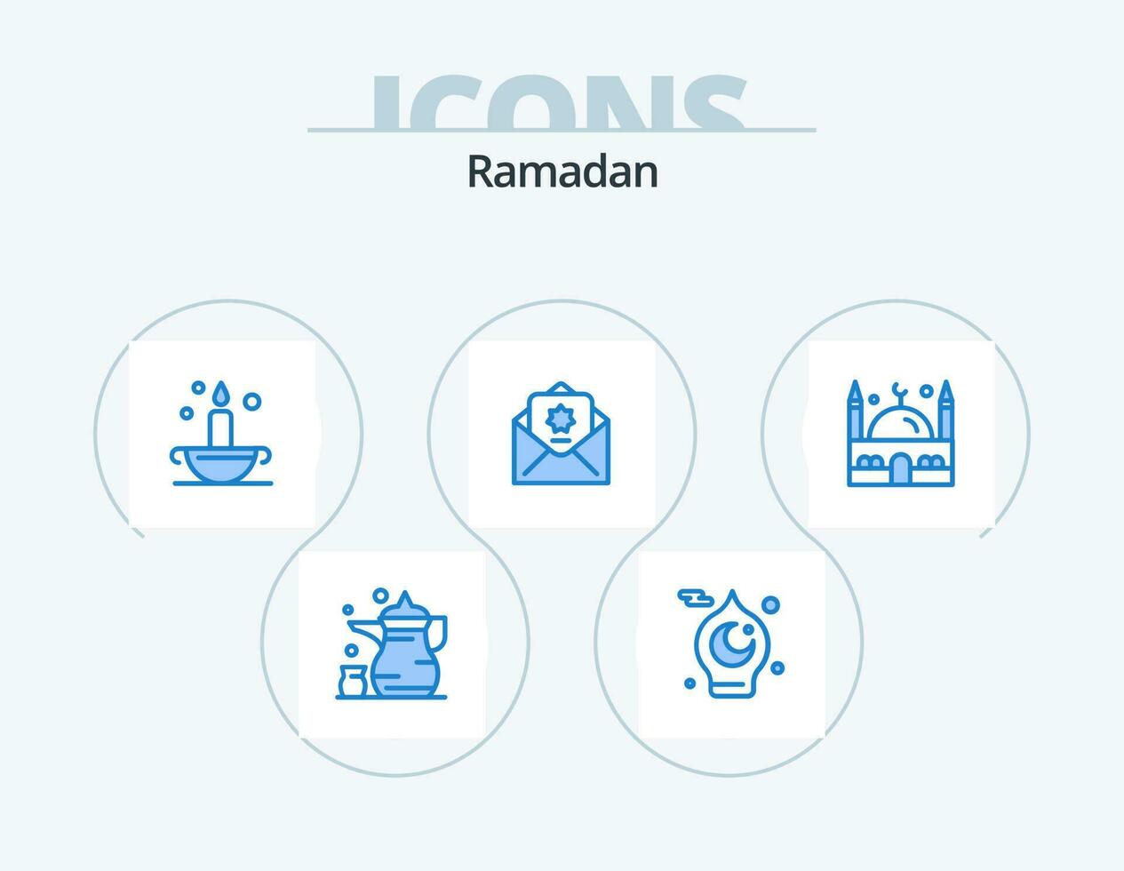 Ramadan bleu icône pack 5 icône conception. poster. enveloppe. musulman. don. Islam vecteur