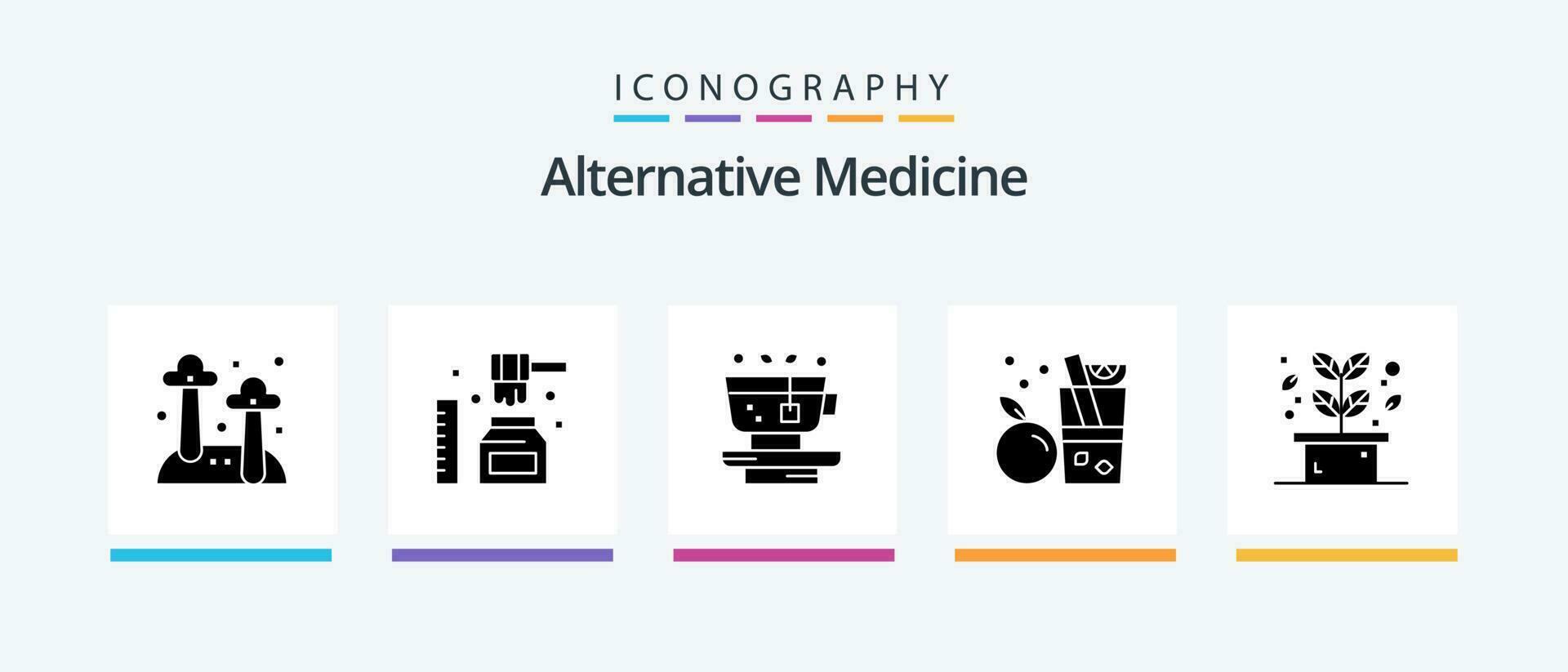 alternative médicament glyphe 5 icône pack comprenant feuille. orange. feuille. jus. boisson. Créatif Icônes conception vecteur