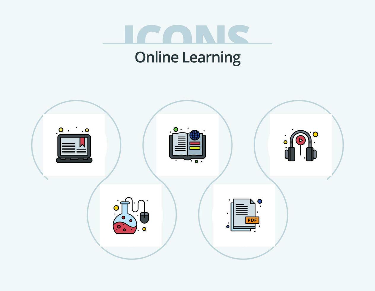 en ligne apprentissage ligne rempli icône pack 5 icône conception. Info. badge. livre. étude. diamant vecteur