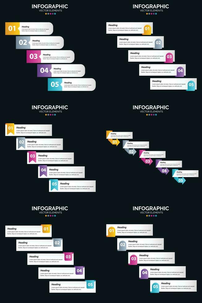 vecteur 6 infographie pack présentation modèle de diapositive 5 étapes cycle diagrammes et chronologies