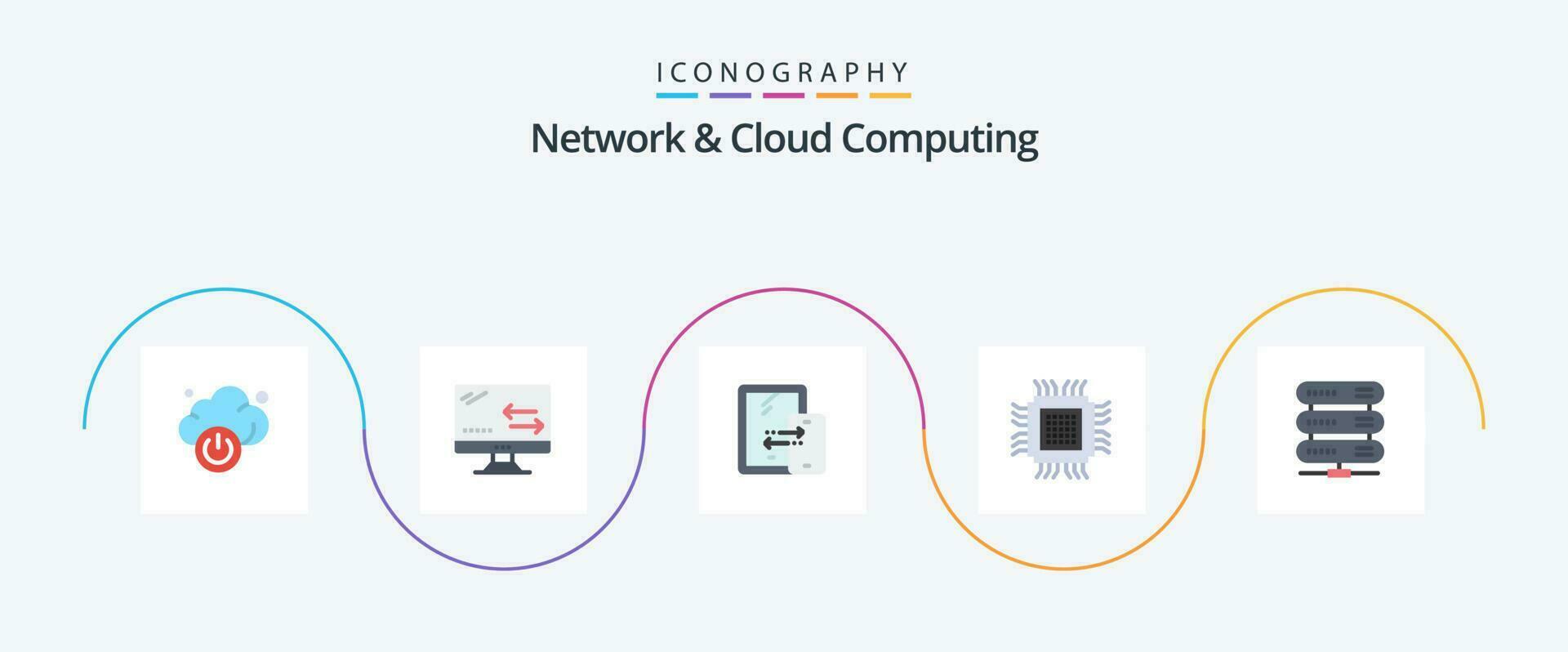 réseau et nuage l'informatique plat 5 icône pack comprenant données. information. connexion. base de données. nuage vecteur