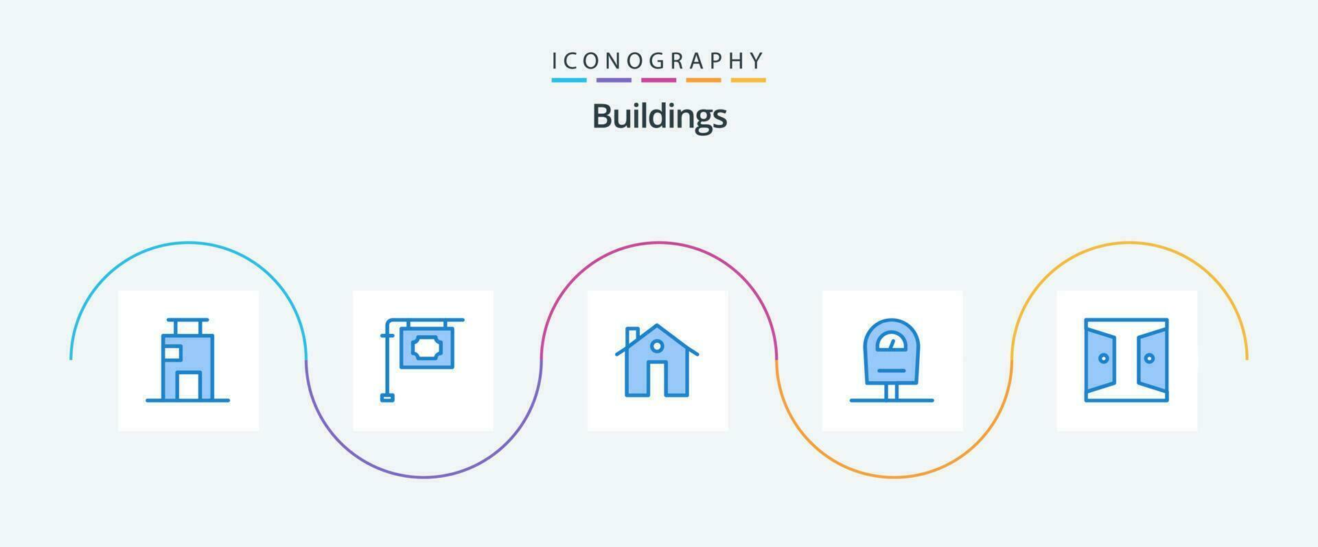 bâtiments bleu 5 icône pack comprenant porte. parking. adresse. mètre. construction vecteur