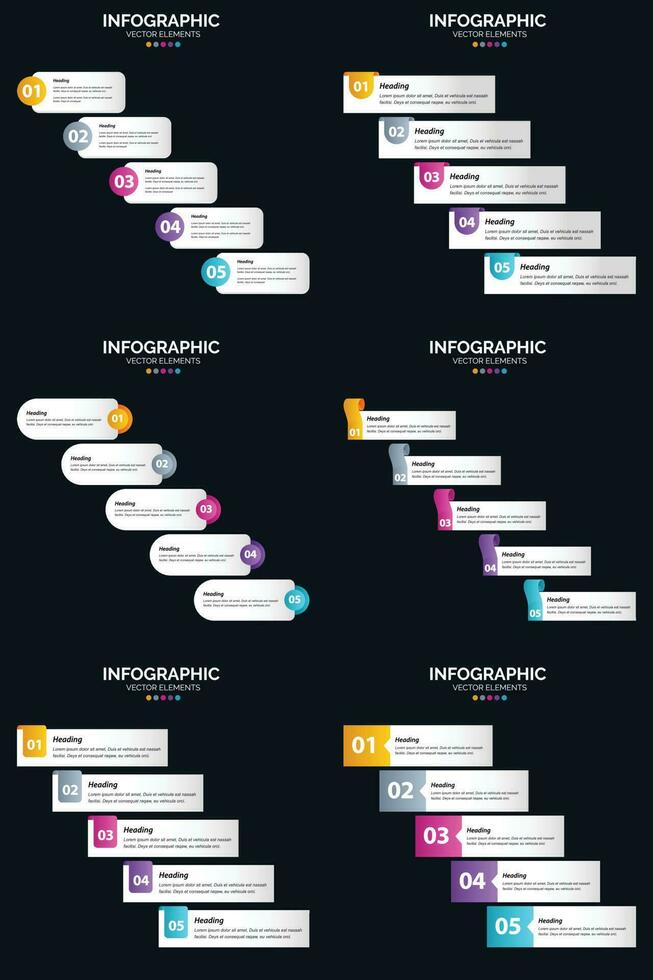 vecteur 6 infographie pack présentation modèle de diapositive 5 étapes cycle diagrammes et chronologies