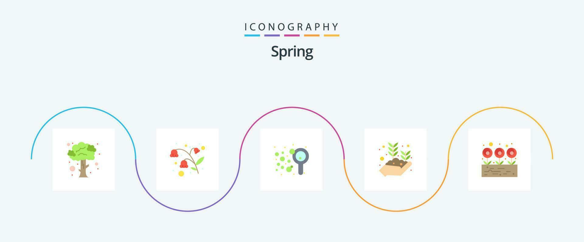 printemps plat 5 icône pack comprenant plante. croissance. enfants. croissance main. plante vecteur