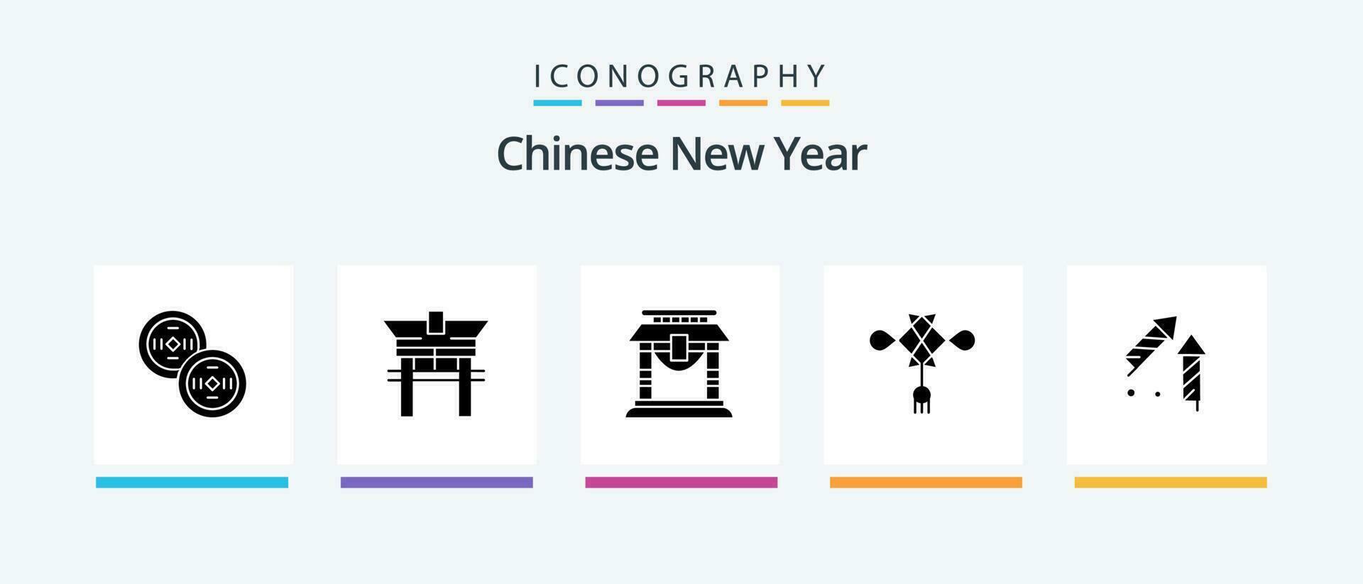 chinois Nouveau année glyphe 5 icône pack comprenant porte. an. portail. nouveau. Chine. Créatif Icônes conception vecteur