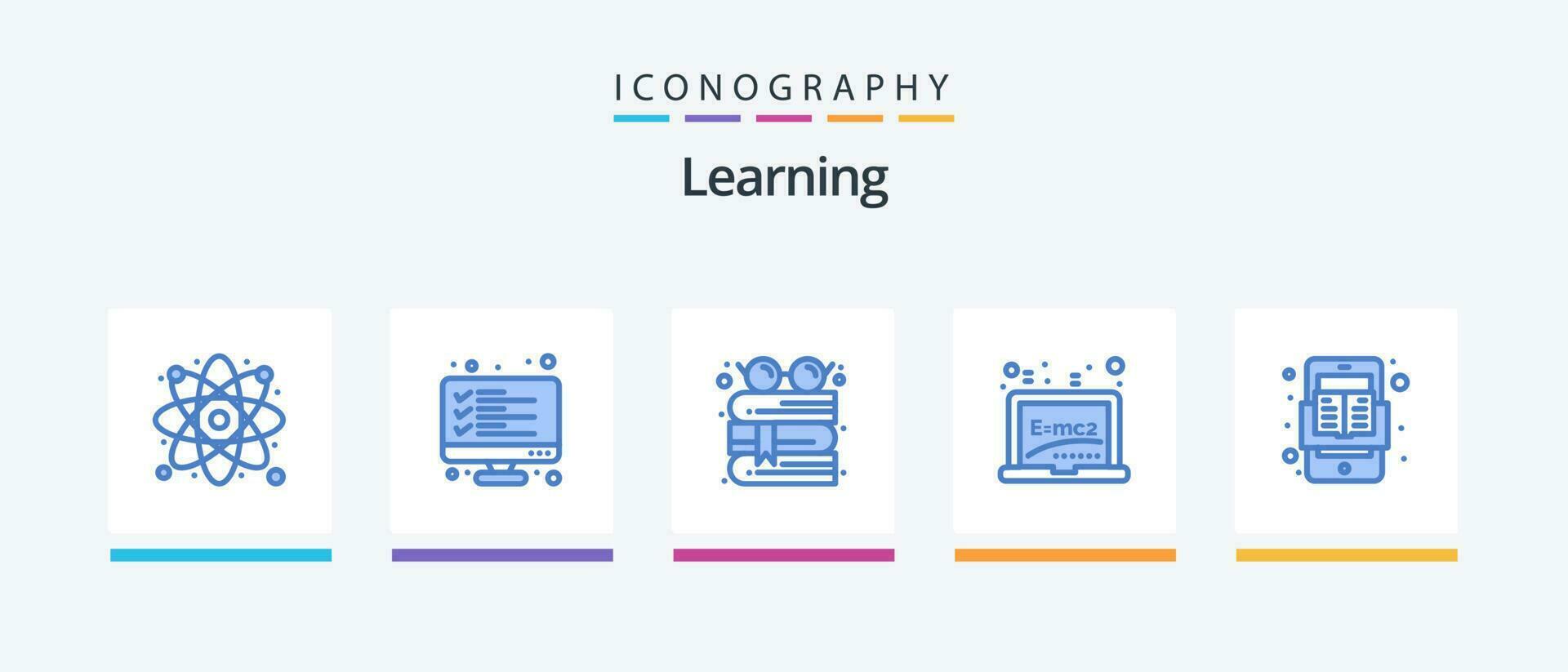 apprentissage bleu 5 icône pack comprenant livre. éducation. résultat. planche. en lisant. Créatif Icônes conception vecteur