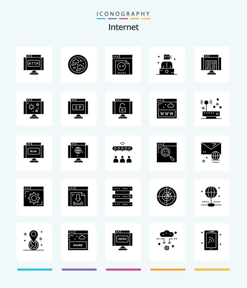 Créatif l'Internet 25 glyphe solide noir icône pack tel comme données. application. erreur. voleur. criminel vecteur