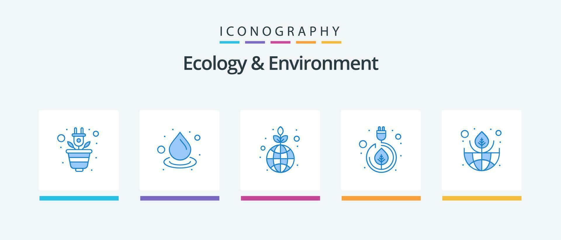 écologie et environnement bleu 5 icône pack comprenant vert. vert. vert. feuilles. électricité. Créatif Icônes conception vecteur