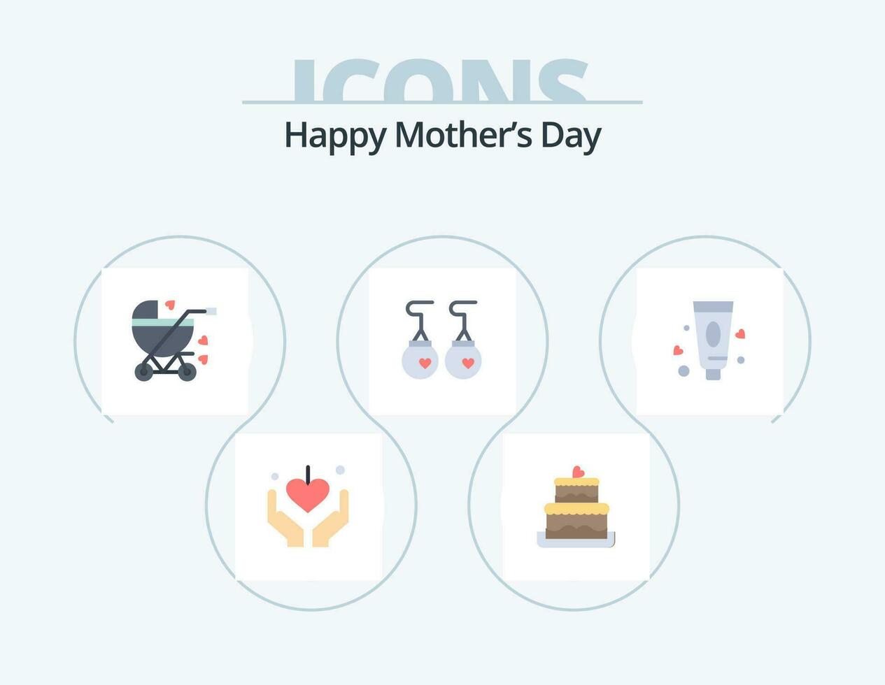content les mères journée plat icône pack 5 icône conception. dentifrice. crème. bébé. mode. accessoires vecteur