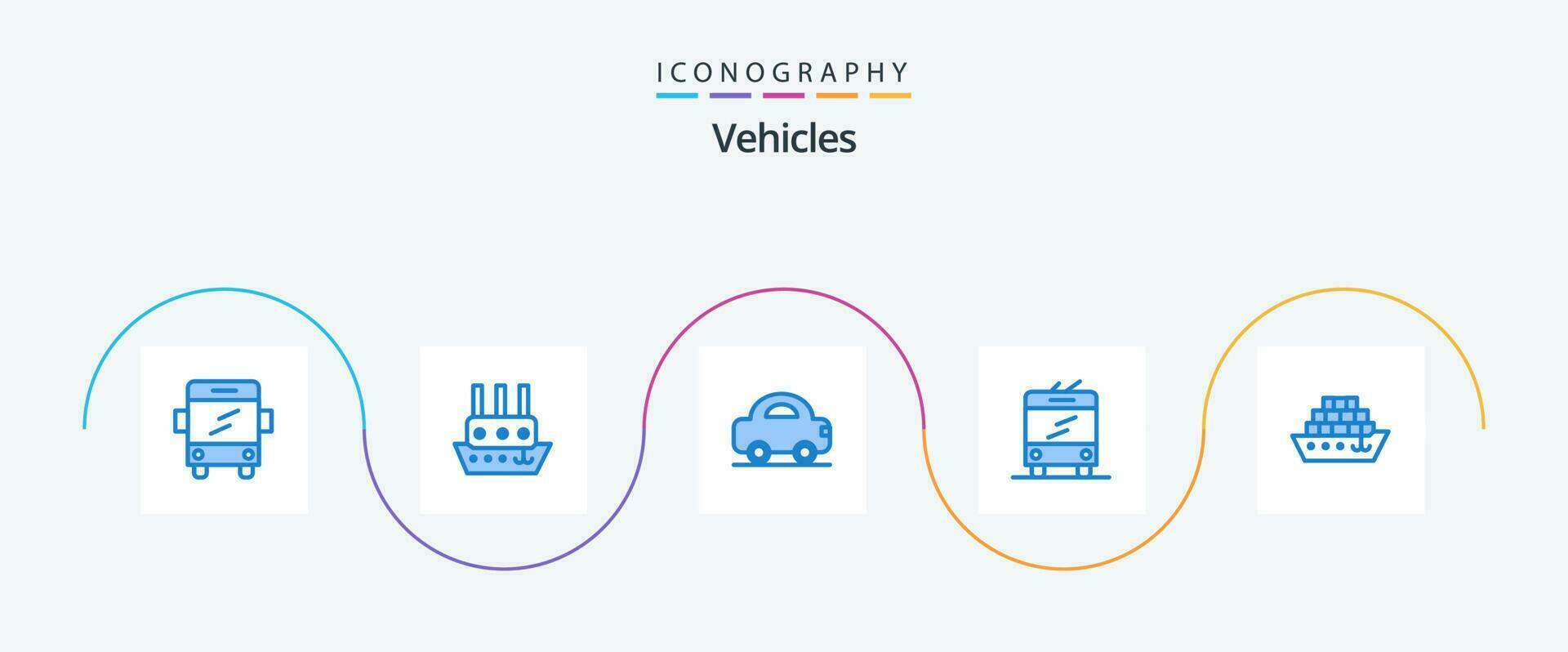 Véhicules bleu 5 icône pack comprenant . bateau. auto. cargaison. chariot vecteur