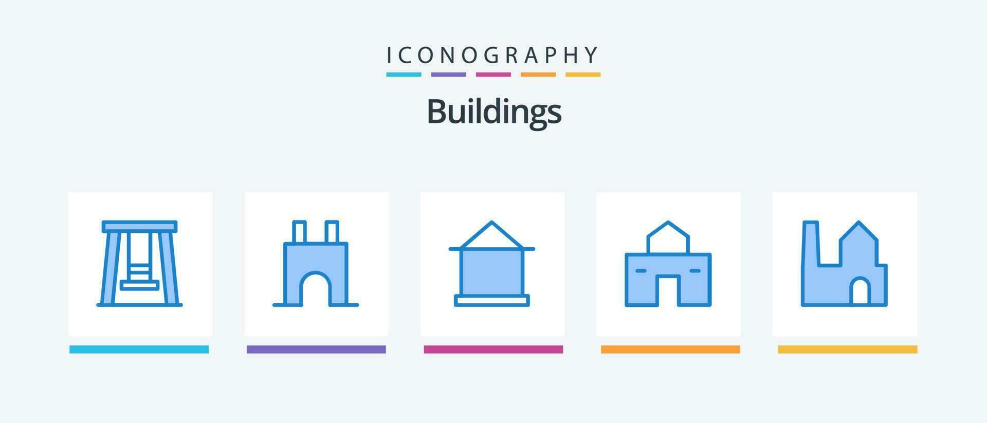 bâtiments bleu 5 icône pack comprenant . industriel plante. bâtiment. usine cheminée. cabane. Créatif Icônes conception vecteur