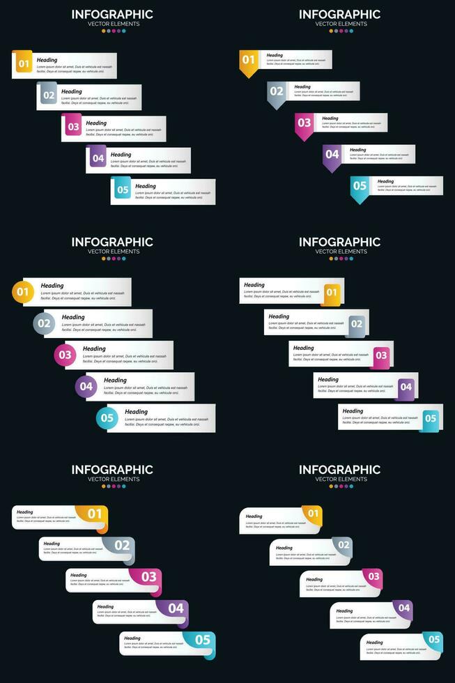 vecteur 6 infographie pack présentation modèle de diapositive 5 étapes cycle diagrammes et chronologies