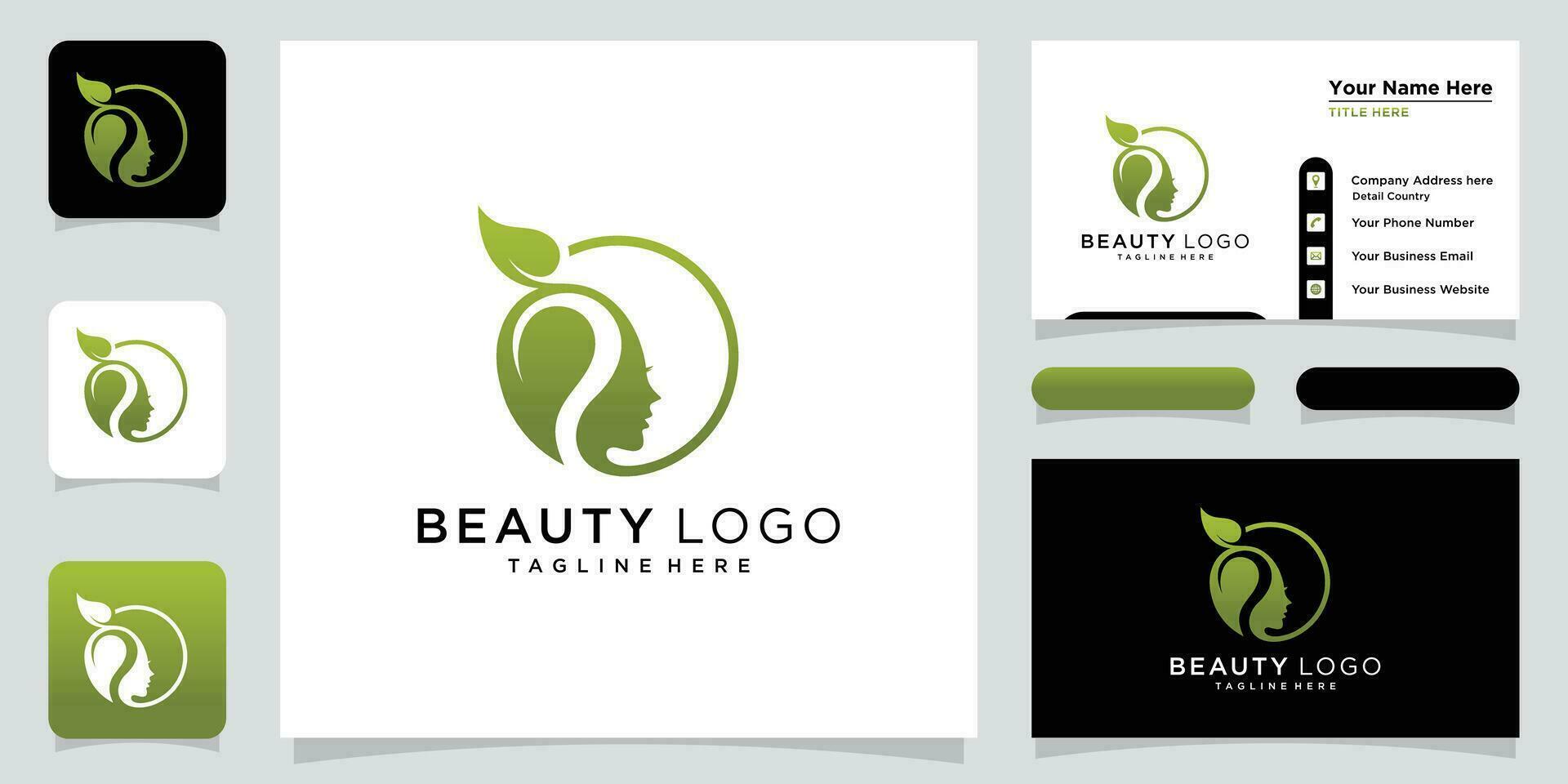 beauté logo avec femme style et affaires carte conception modèle prime vecteur