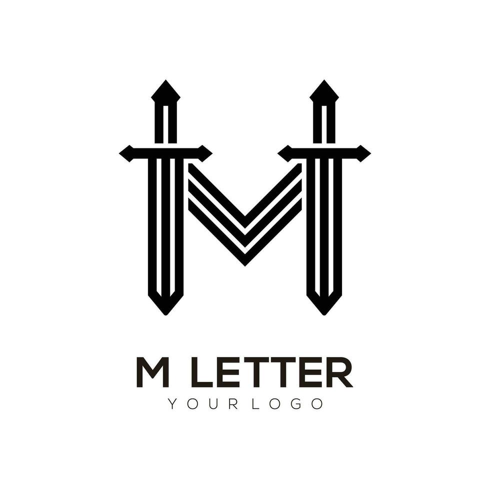 m lettre avec épée logo initiales abstrait vecteur