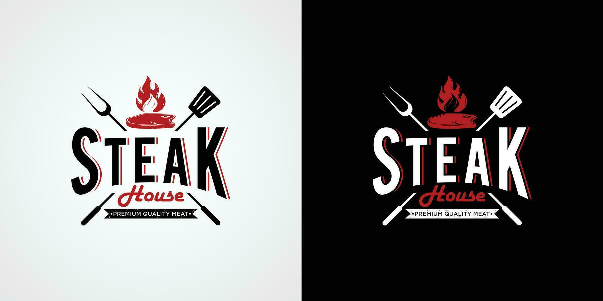 ancien steak maison logo. rétro style gril restaurant emblème. vecteur illustration