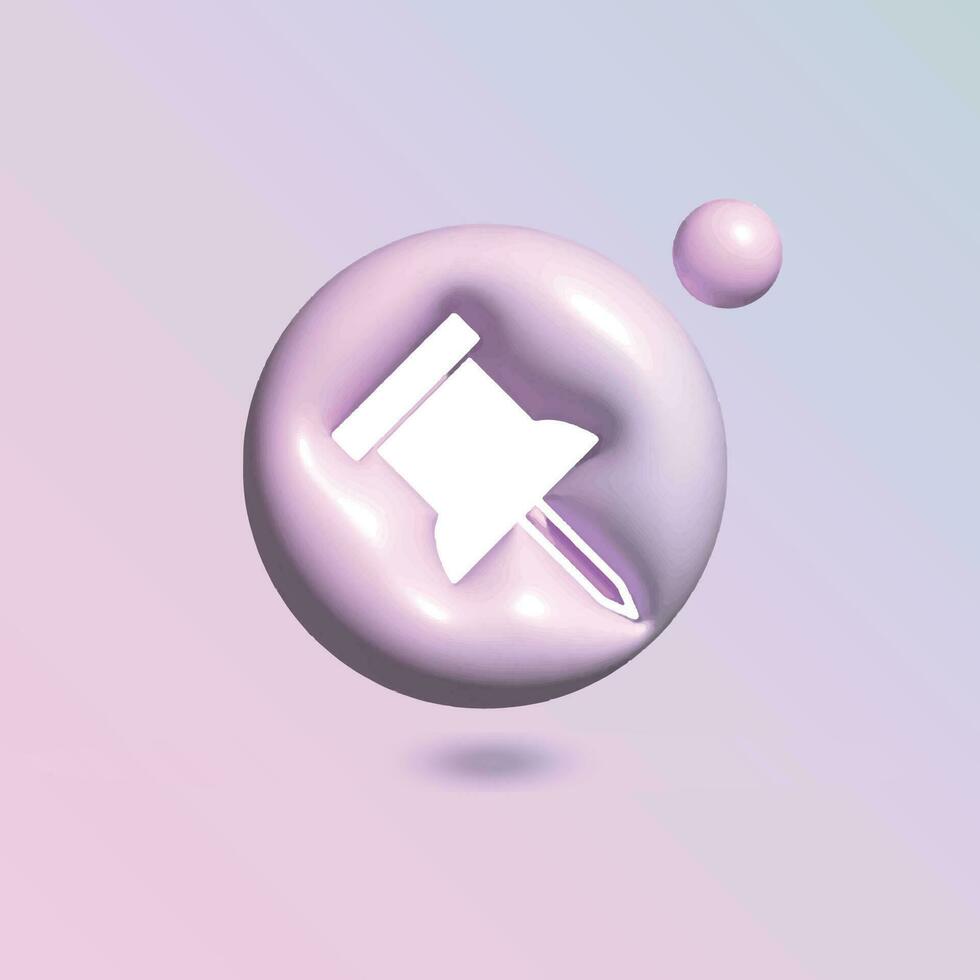 épingle icône avec dans cercle brillant pastel Couleur dans 3d style réaliste vecteur art
