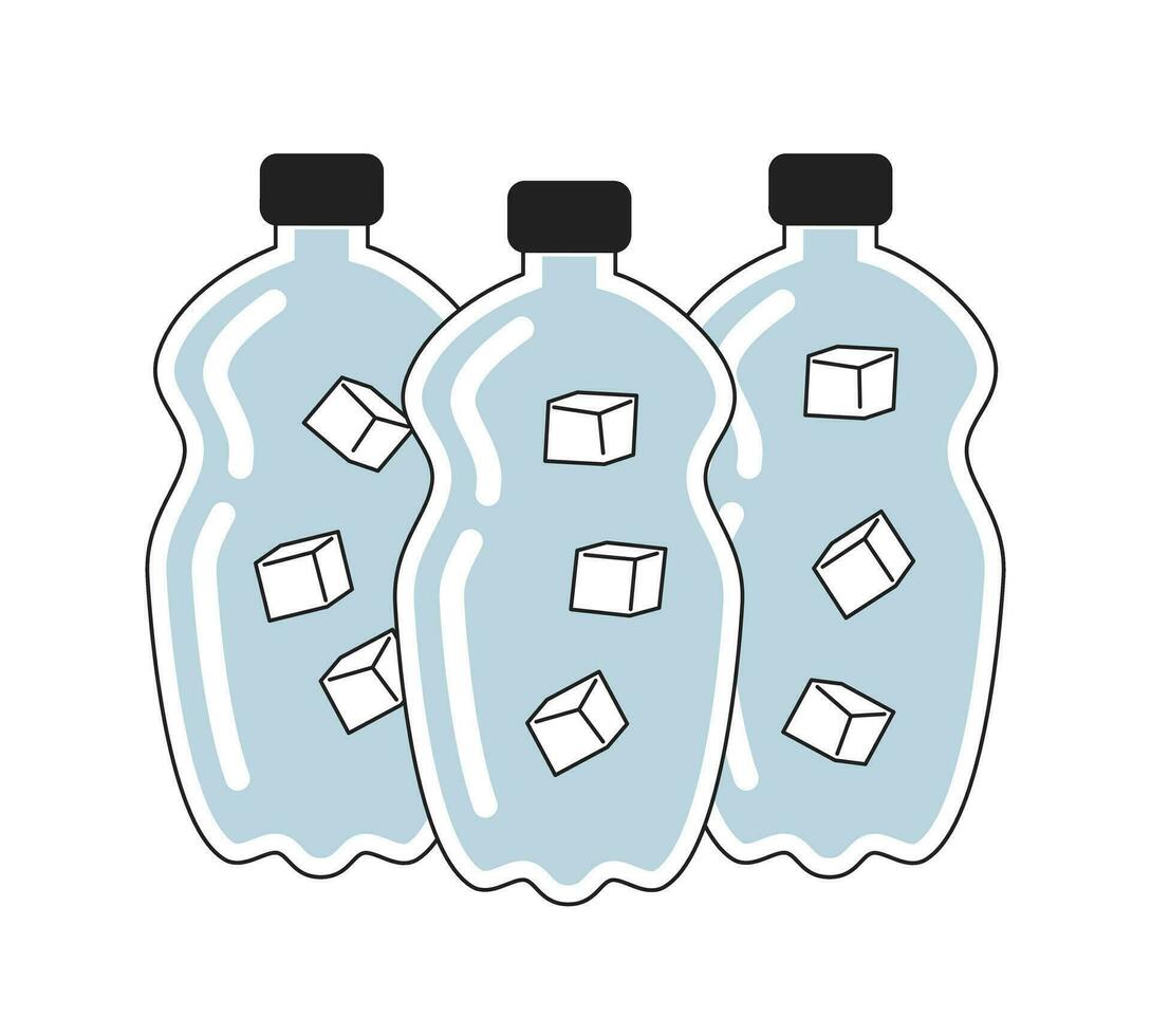 embouteillée l'eau pack monochrome plat vecteur objet. l'eau bouteilles empiler. liquide avec la glace cubes. modifiable noir et blanc mince ligne icône. Facile dessin animé agrafe art place illustration pour la toile graphique conception