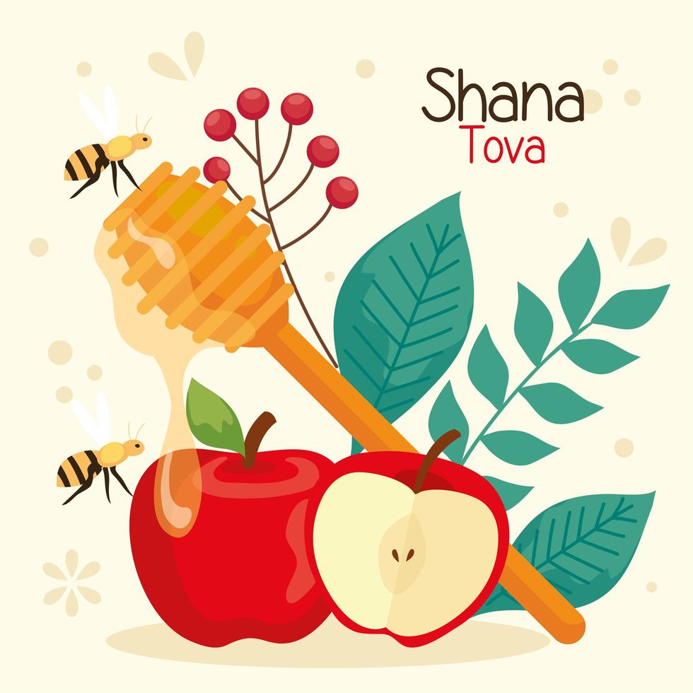 célébration de rosh hashanah, nouvel an juif, avec pommes et décoration vecteur