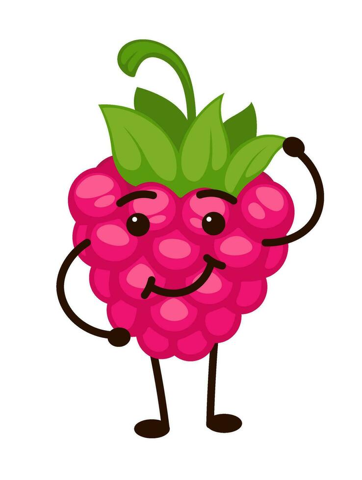 marrant souriant framboise fruit emoji ou autocollant vecteur