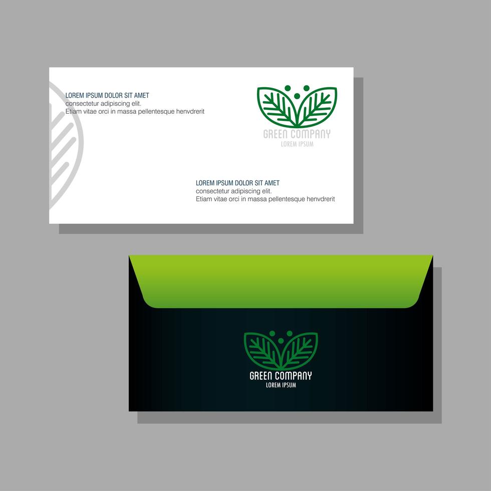 maquette de marque d'identité d'entreprise, maquette verte d'enveloppe et de document, signe d'entreprise verte vecteur