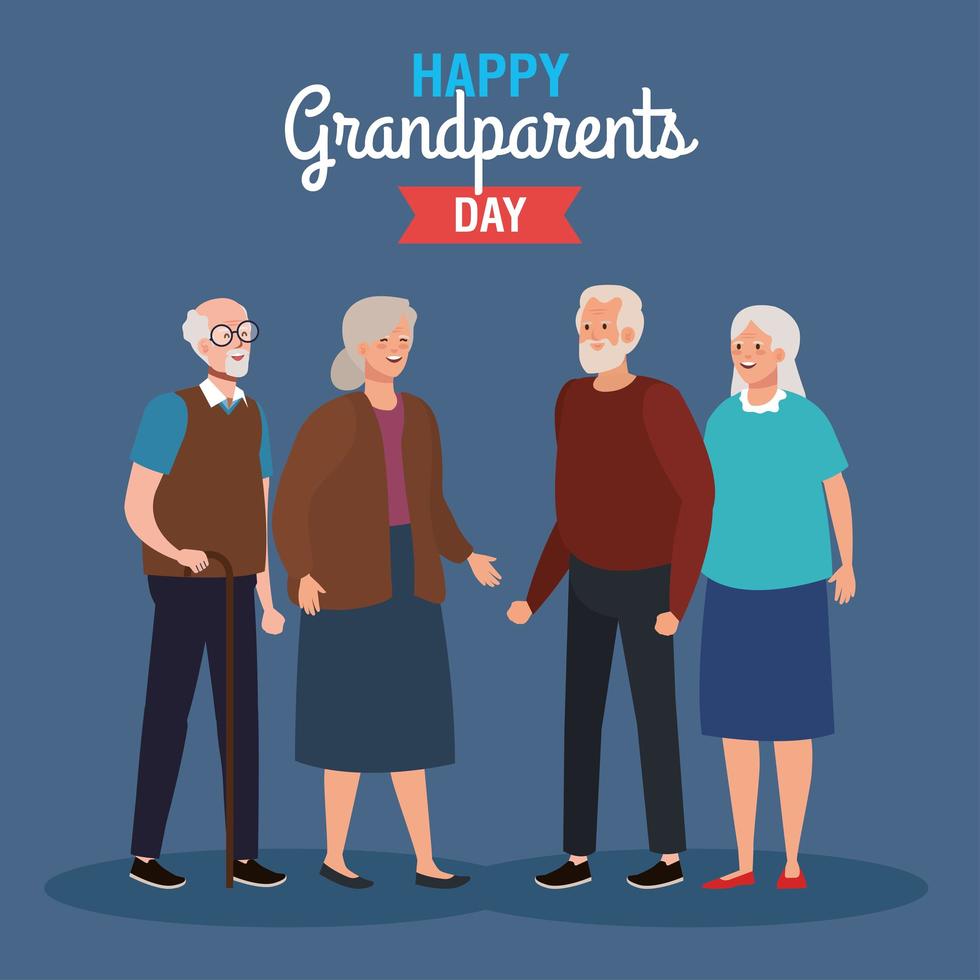 bonne fête des grands-parents avec de mignons couples plus âgés vecteur