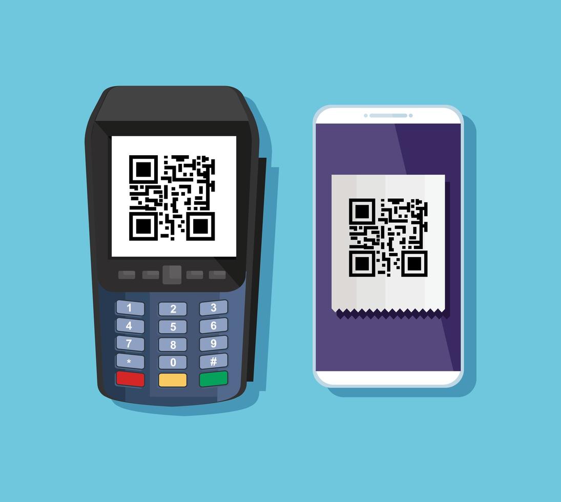 dataphone et smartphone avec scan qr code vecteur