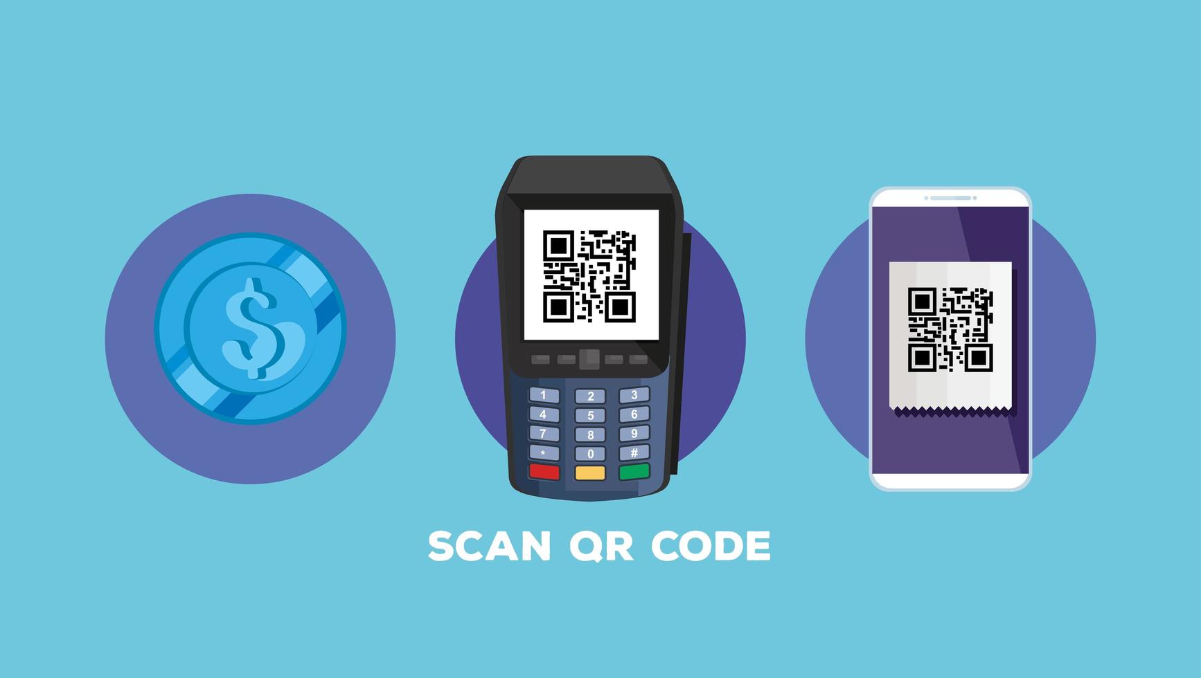 scanner le code qr avec dataphone et smartphone vecteur