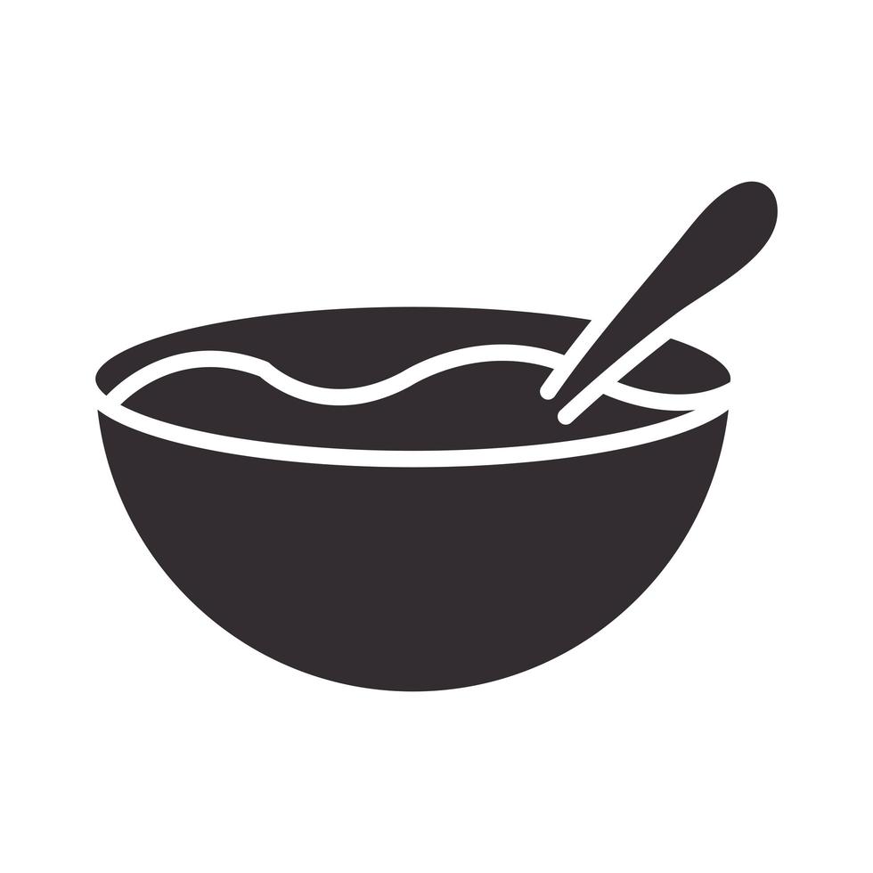 bol de chef avec cuillère ustensile de cuisine icône de style silhouette vecteur