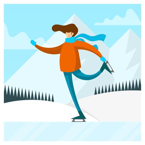 Homme plat jouer au patinage sur glace Vector Illustration