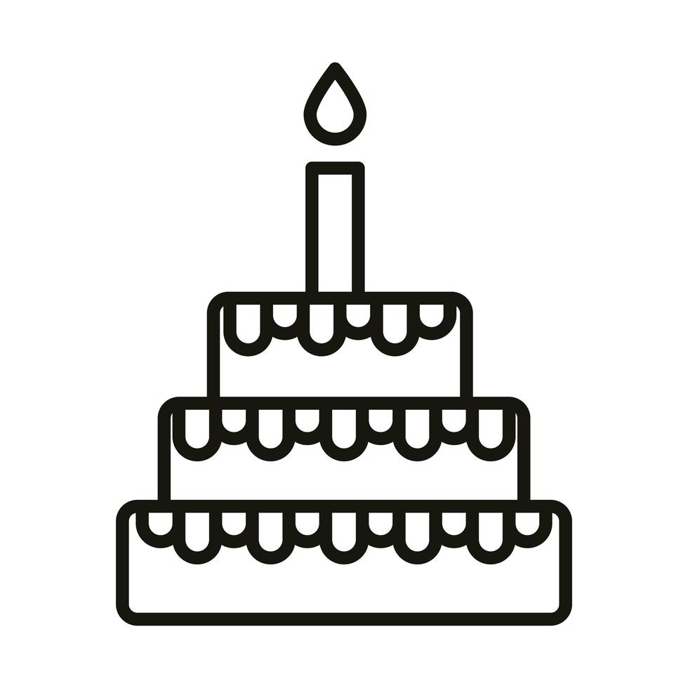 joyeux anniversaire gâteau sucré avec style d'icône de ligne de fête de célébration de bougie vecteur