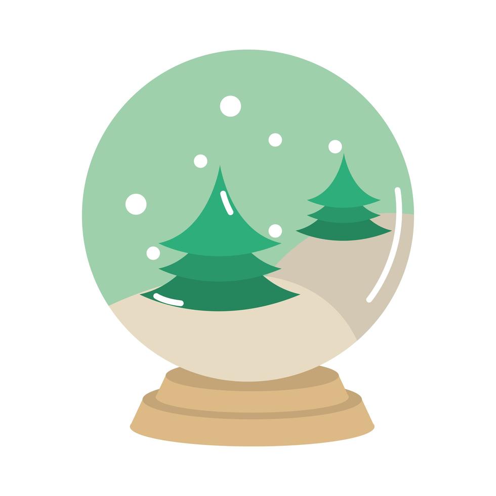 joyeux noël boule de neige arbres décoration dessin animé icône plate vecteur