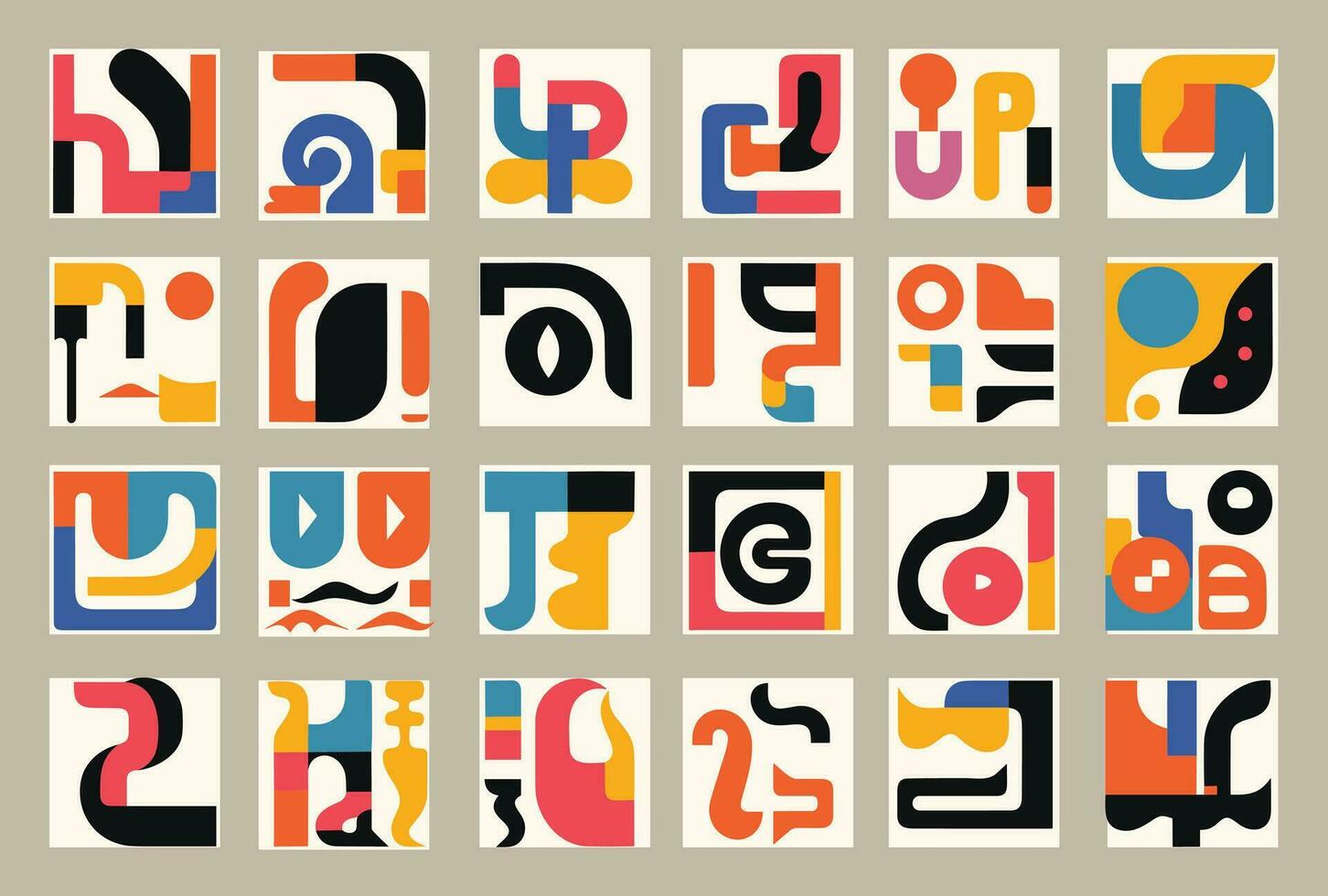 ensemble de abstrait abstrait abstrait des lettres pour tout gentil de typographique conception, dans le style de d'inspiration bauhaus conceptions, audacieux affiches, plusieurs motifs, abstrait Non représentatif formes vecteur