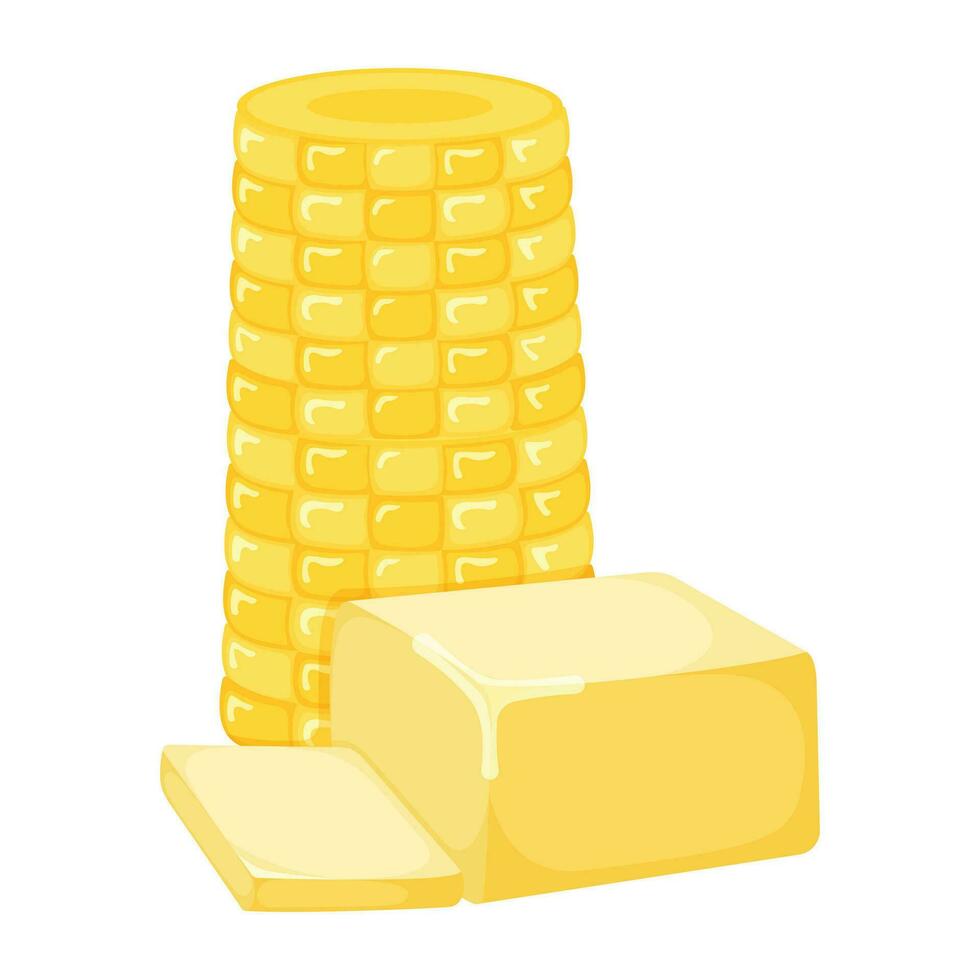 oreille de sucré blé avec Lait produit Naturel ingrédient beurre, margarine icône, petit déjeuner biologique laitier dessin animé vecteur illustration, isolé sur blanche.