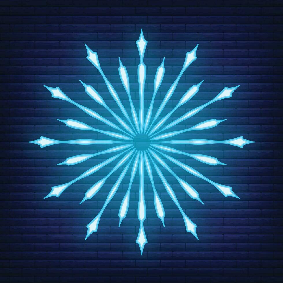 rétro conception lumière sunburst néon style lueur géométrique forme, ancien des rayons lumière du soleil explosion icône concept vecteur illustration, isolé sur noir mur.