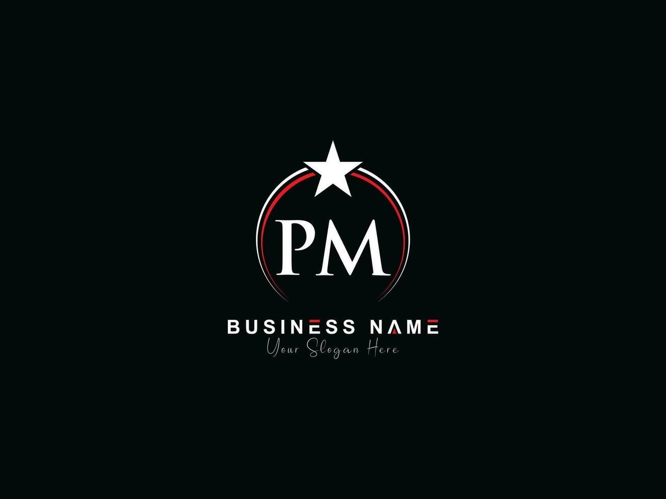 minimaliste cercle pm logo icône, Créatif pm luxe étoile logo lettre vecteur