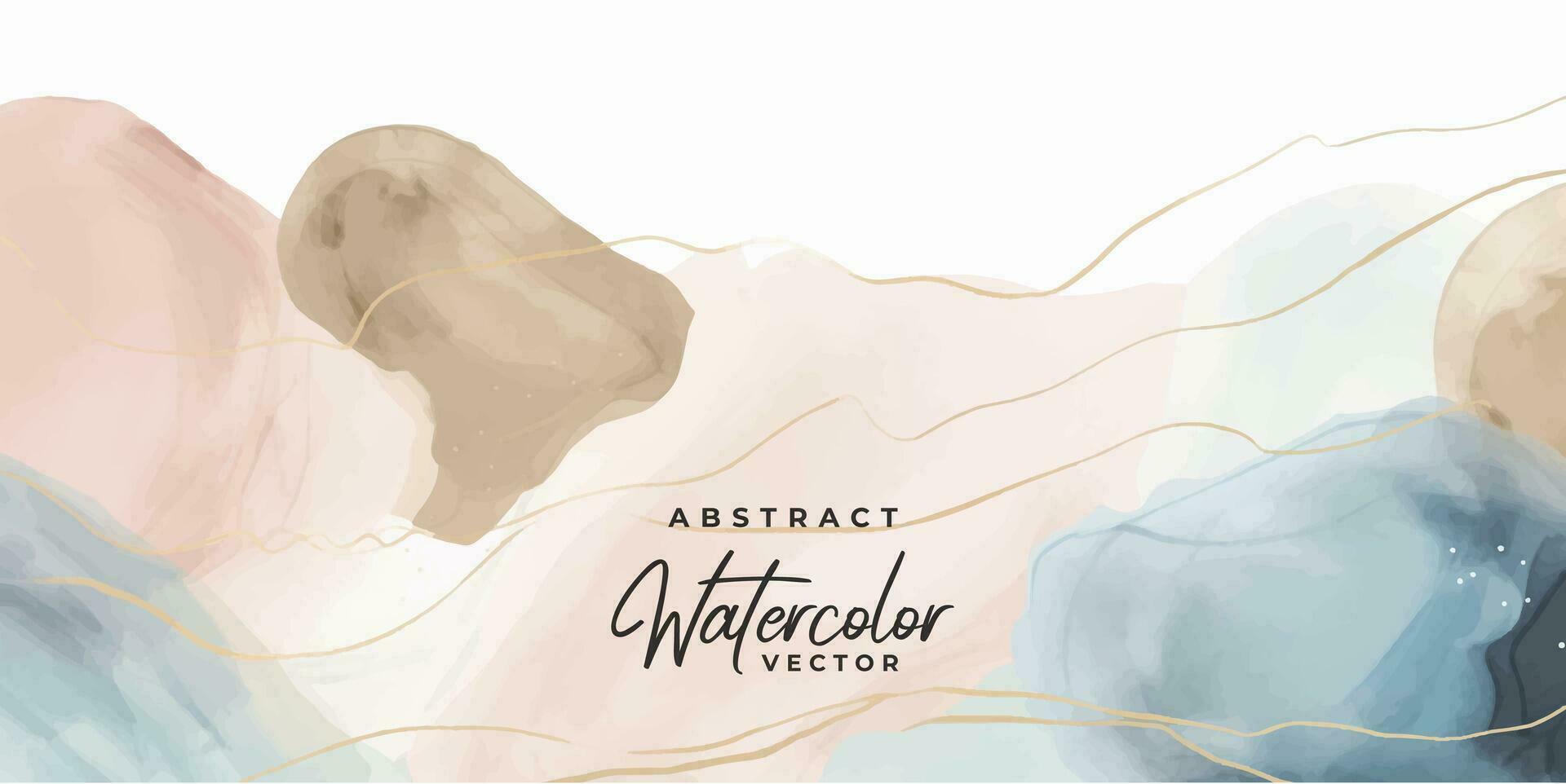 vecteur de fond d'art aquarelle. conception de papier peint avec pinceau et dessin au trait doré. ton de terre bleu, rose, ivoire, beige illustration aquarelle pour les impressions, l'art mural, la couverture et les cartes d'invitation.