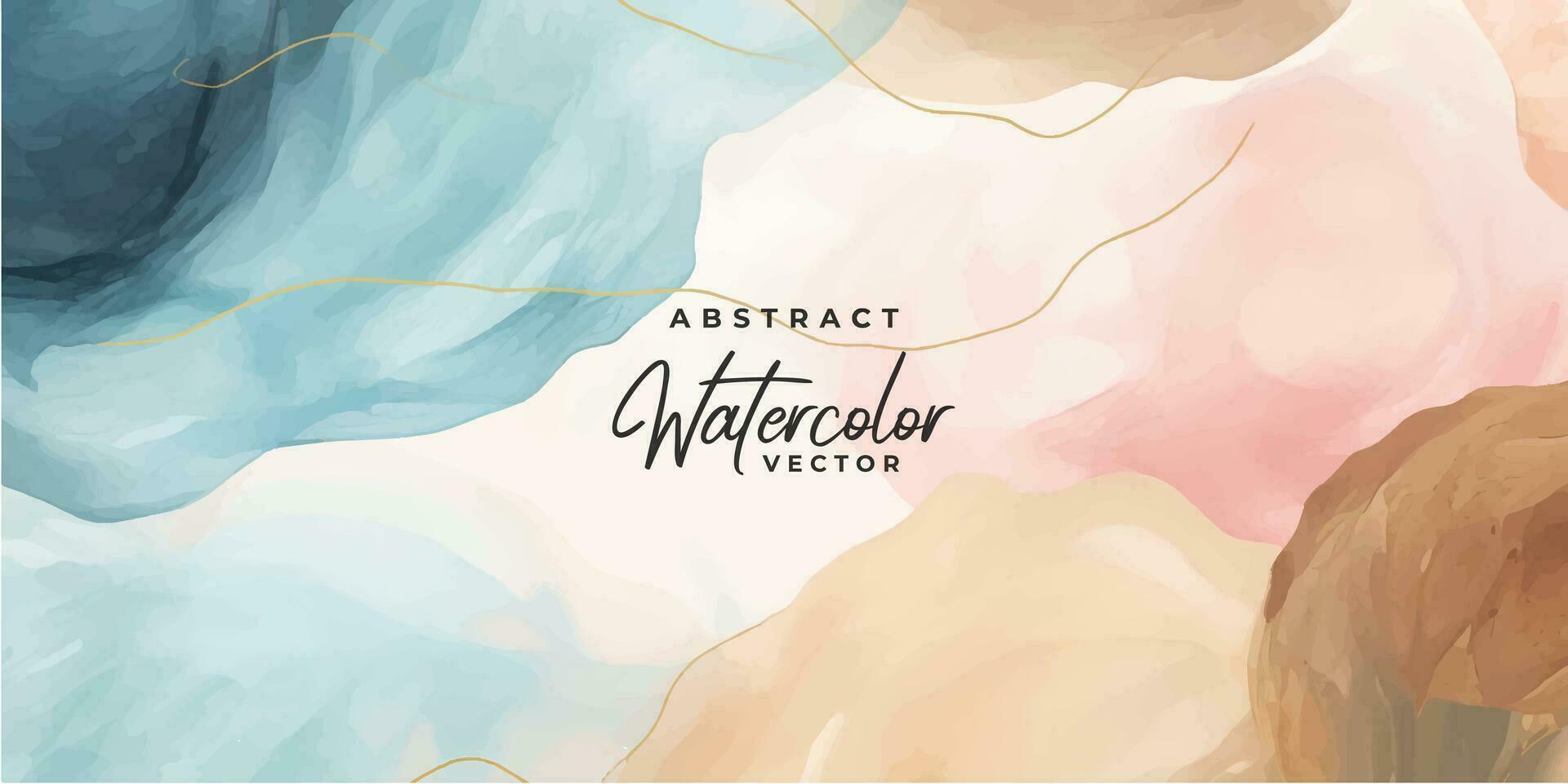 vecteur de fond d'art aquarelle. conception de papier peint avec pinceau et dessin au trait doré. ton de terre bleu, rose, ivoire, beige illustration aquarelle pour les impressions, l'art mural, la couverture et les cartes d'invitation.